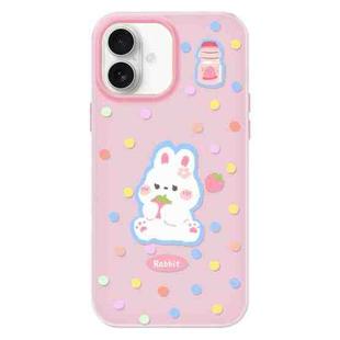 For iPhone 16 Plus Skin Feeling Jelly TPU Hybrid PC Phone Case(Polka Dot Rabbit Pink)