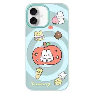 For iPhone 16 Plus Skin Feeling Jelly TPU Hybrid PC Phone Case(Apple Rabbit Yellow Light Green)