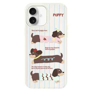 For iPhone 16 Plus Skin Feeling Jelly TPU Hybrid PC Phone Case(Striped Dachshund White)