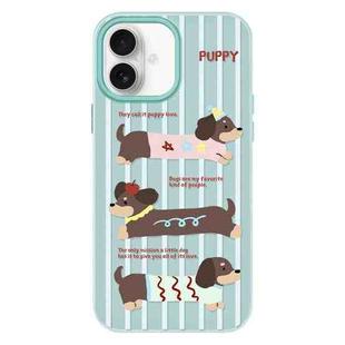 For iPhone 16 Plus Skin Feeling Jelly TPU Hybrid PC Phone Case(Striped Dachshund Light Green)