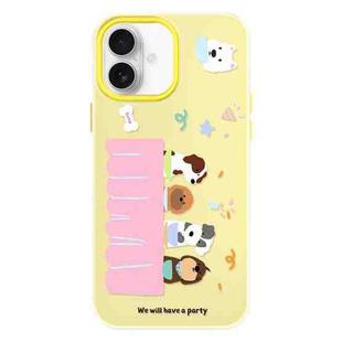 For iPhone 16 Skin Feeling Jelly TPU Hybrid PC Phone Case(Dog Party Yellow)