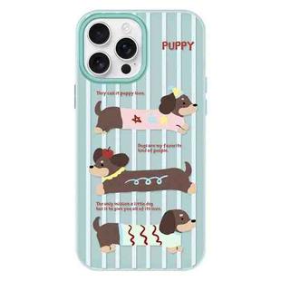 For iPhone 15 Pro Max Skin Feeling Jelly TPU Hybrid PC Phone Case(Striped Dachshund Light Green)