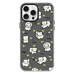 For iPhone 15 Pro Skin Feeling Jelly TPU Hybrid PC Phone Case(Green Heart Cat Black)