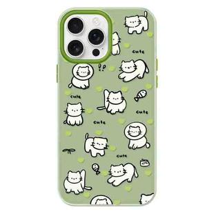 For iPhone 15 Pro Skin Feeling Jelly TPU Hybrid PC Phone Case(Green Heart Cat Green)