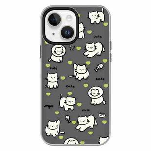 For iPhone 15 Plus Skin Feeling Jelly TPU Hybrid PC Phone Case(Green Heart Cat Black)