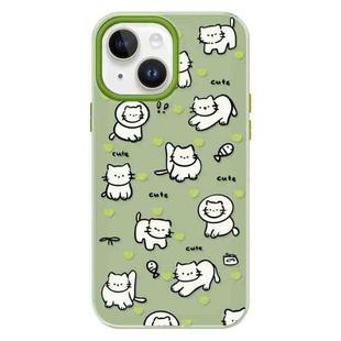 For iPhone 15 Plus Skin Feeling Jelly TPU Hybrid PC Phone Case(Green Heart Cat Green)