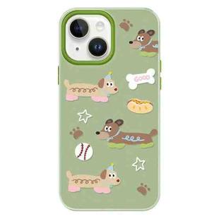 For iPhone 15 Plus Skin Feeling Jelly TPU Hybrid PC Phone Case(Long Dog Green)