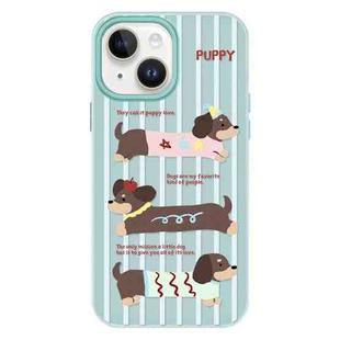 For iPhone 15 Plus Skin Feeling Jelly TPU Hybrid PC Phone Case(Striped Dachshund Light Green)