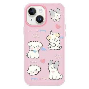 For iPhone 15 Skin Feeling Jelly TPU Hybrid PC Phone Case(Love Puppy Pink)