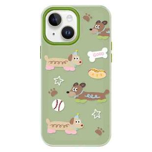 For iPhone 15 Skin Feeling Jelly TPU Hybrid PC Phone Case(Long Dog Green)