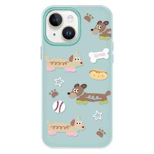 For iPhone 15 Skin Feeling Jelly TPU Hybrid PC Phone Case(Long Dog Light Green)