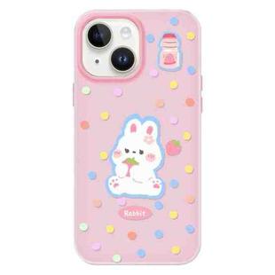 For iPhone 15 Skin Feeling Jelly TPU Hybrid PC Phone Case(Polka Dot Rabbit Pink)