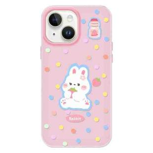 For iPhone 14 Plus Skin Feeling Jelly TPU Hybrid PC Phone Case(Polka Dot Rabbit Pink)