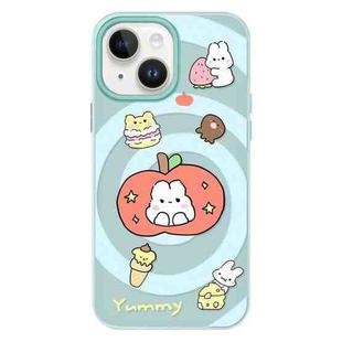 For iPhone 14 Plus Skin Feeling Jelly TPU Hybrid PC Phone Case(Apple Rabbit Yellow Light Green)