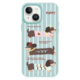 For iPhone 14 Skin Feeling Jelly TPU Hybrid PC Phone Case(Striped Dachshund Light Green)