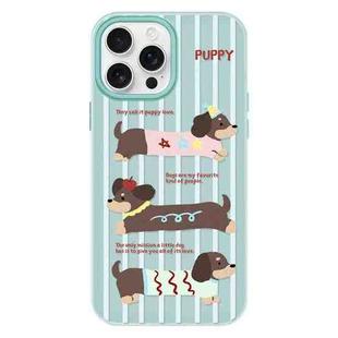 For iPhone 14 Pro Max Skin Feeling Jelly TPU Hybrid PC Phone Case(Striped Dachshund Light Green)