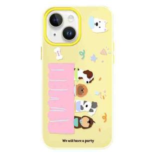 For iPhone 13 Skin Feeling Jelly TPU Hybrid PC Phone Case(Dog Party Yellow)