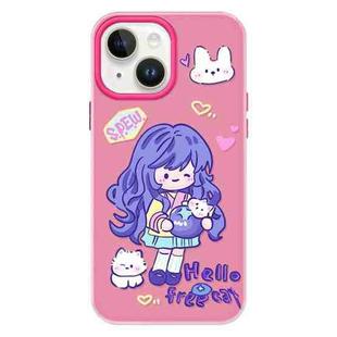 For iPhone 13 Skin Feeling Jelly TPU Hybrid PC Phone Case(Purple Hair Girl Rose Red)