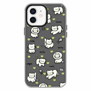 For iPhone 12 Skin Feeling Jelly TPU Hybrid PC Phone Case(Green Heart Cat Black)