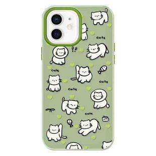 For iPhone 12 Skin Feeling Jelly TPU Hybrid PC Phone Case(Green Heart Cat Green)