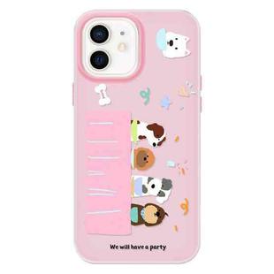 For iPhone 12 Skin Feeling Jelly TPU Hybrid PC Phone Case(Dog Party Pink)