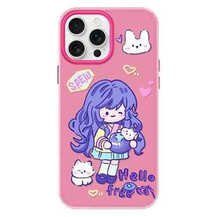For iPhone 11 Pro Max Skin Feeling Jelly TPU Hybrid PC Phone Case(Purple Hair Girl Rose Red)