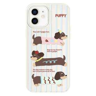 For iPhone 11 Skin Feeling Jelly TPU Hybrid PC Phone Case(Striped Dachshund White)