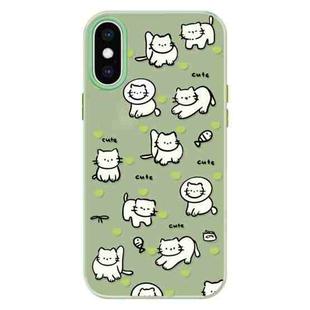 For iPhone X / XS Skin Feeling Jelly TPU Hybrid PC Phone Case(Green Heart Cat Green)