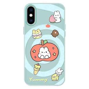 For iPhone X / XS Skin Feeling Jelly TPU Hybrid PC Phone Case(Apple Rabbit Yellow Light Green)