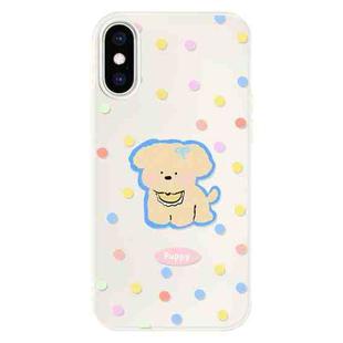 For iPhone X / XS Skin Feeling Jelly TPU Hybrid PC Phone Case(Yellow Puppy White)