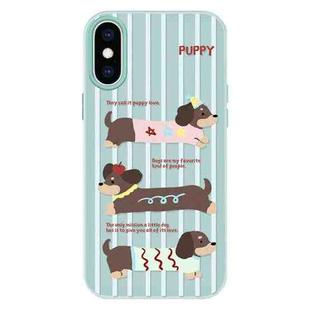 For iPhone X / XS Skin Feeling Jelly TPU Hybrid PC Phone Case(Striped Dachshund Light Green)