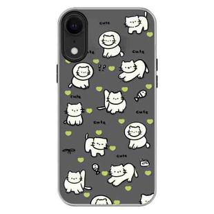 For iPhone XR Skin Feeling Jelly TPU Hybrid PC Phone Case(Green Heart Cat Black)