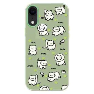 For iPhone XR Skin Feeling Jelly TPU Hybrid PC Phone Case(Green Heart Cat Green)