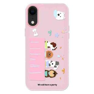 For iPhone XR Skin Feeling Jelly TPU Hybrid PC Phone Case(Dog Party Pink)