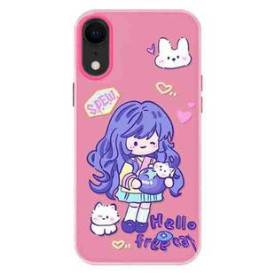 For iPhone XR Skin Feeling Jelly TPU Hybrid PC Phone Case(Purple Hair Girl Rose Red)