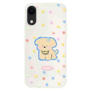 For iPhone XR Skin Feeling Jelly TPU Hybrid PC Phone Case(Yellow Puppy White)