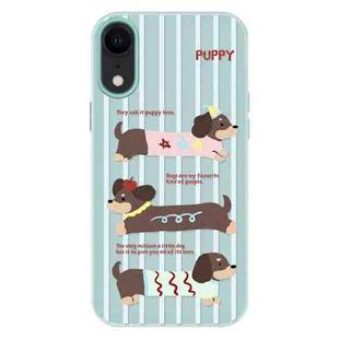 For iPhone XR Skin Feeling Jelly TPU Hybrid PC Phone Case(Striped Dachshund Light Green)