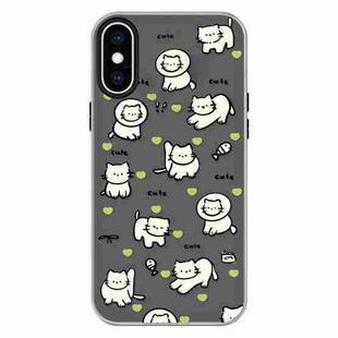 For iPhone XS Max Skin Feeling Jelly TPU Hybrid PC Phone Case(Green Heart Cat Black)