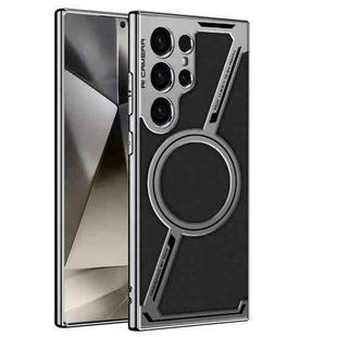 For Samsung Galaxy S23 Ultra 5G GKK Integrated Electroplating Leather Z-Shape MagSafe Phone Case(Black)