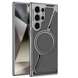 For Samsung Galaxy S23 Ultra 5G GKK Integrated Electroplating Leather Z-Shape MagSafe Phone Case(Mountain Gray)