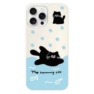 For iPhone 16 Pro Max Skin Feeling Jelly TPU Hybrid PC Phone Case(Swimming Black Cat White)