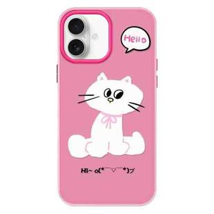 For iPhone 16 Plus Skin Feeling Jelly TPU Hybrid PC Phone Case(Bow White Cat Rose Red)