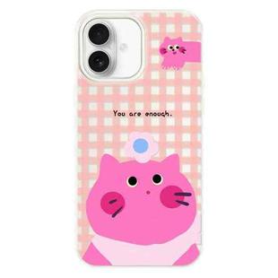 For iPhone 16 Plus Skin Feeling Jelly TPU Hybrid PC Phone Case(Pink Cat White)