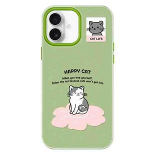 For iPhone 16 Plus Skin Feeling Jelly TPU Hybrid PC Phone Case(Happy Cat Green)