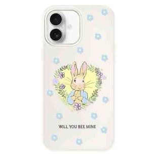 For iPhone 16 Skin Feeling Jelly TPU Hybrid PC Phone Case(Love Flower Rabbit White)