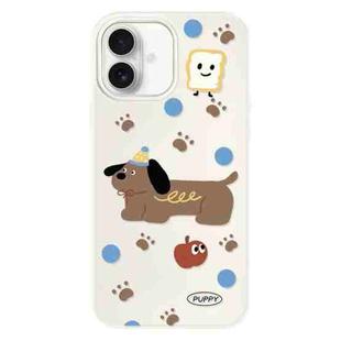 For iPhone 16 Skin Feeling Jelly TPU Hybrid PC Phone Case(Brown Puppy White)