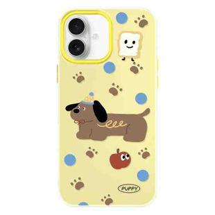 For iPhone 16 Skin Feeling Jelly TPU Hybrid PC Phone Case(Brown Puppy Yellow)