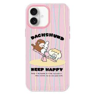 For iPhone 16 Skin Feeling Jelly TPU Hybrid PC Phone Case(Seesaw Animal Pink)