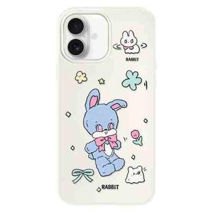 For iPhone 16 Skin Feeling Jelly TPU Hybrid PC Phone Case(Blue Rabbit White)