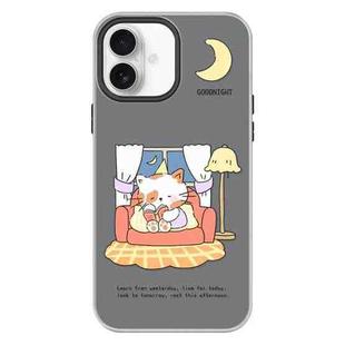 For iPhone 16 Skin Feeling Jelly TPU Hybrid PC Phone Case(Night Training Cat Black)